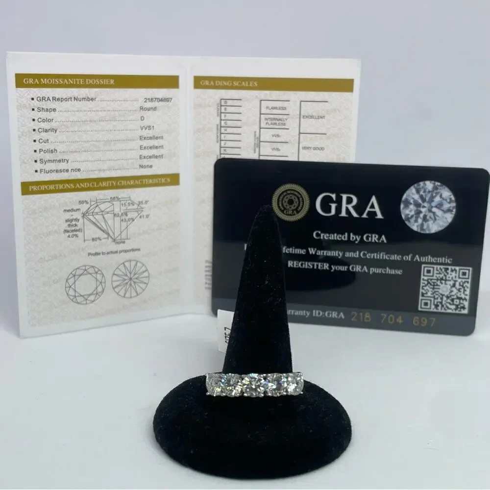 Moissanite Diamond Ring Band 5 Year Anniversary Wedding Ring 5 Stone 1.5 Ct 925 - Picture 6 of 7